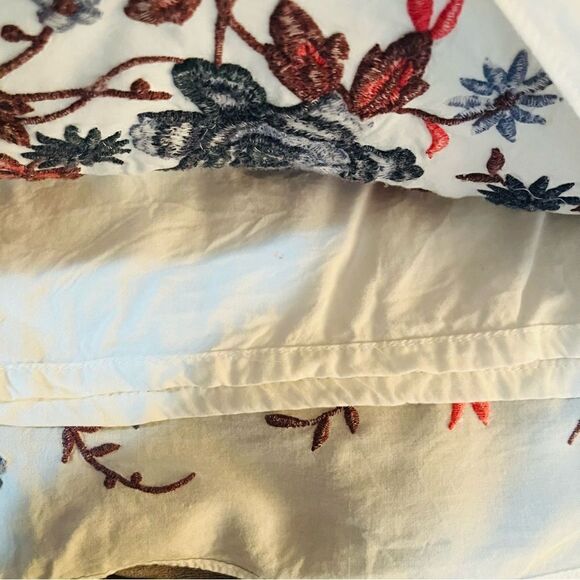 Drew Off the Shoulder Floral Pink and Blue Embroidered Top Ivory White S - Picture 11 of 13